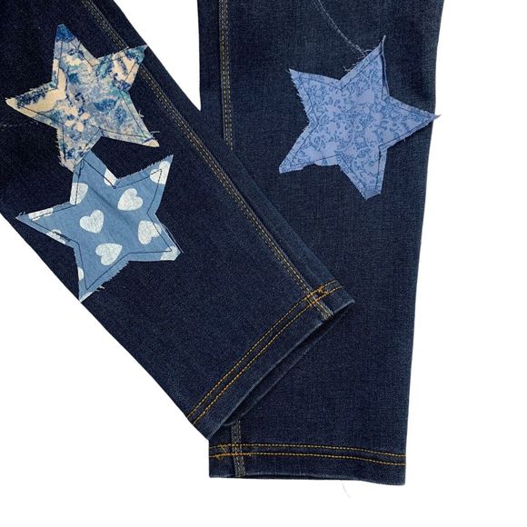 Peter Nygard Jeans Patched Boho Blue Stars Skinny Star Studs Womens Medium - Picture 8 of 12